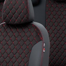 Otom Skoda Rapid 2012-Sonrası Özel Üretim Koltuk Kılıfı Madrid Design Tay Tüyü Siyah - Kırmızı