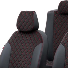 Otom Skoda Rapid 2012-Sonrası Özel Üretim Koltuk Kılıfı Madrid Design Tay Tüyü Siyah - Kırmızı