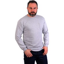 ESERIS Eser - Bisiklet Yaka Sweatshirt - Cepli - Melanj Gri