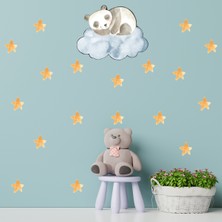 Tilki Dünyası Mavi Bulut Üzerinde Uyuyan Panda Çocuk Odası Duvar Sticker