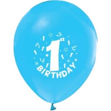 Hayaller Dükkanı Balon Baskılı 12 Inc 1+1 Happy Birthday 1 Yaş Mavi PK:100