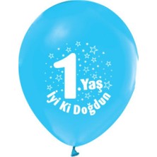 Hayaller Dükkanı Balon Baskılı 12 Inc 1+1 Iyiki Doğdun 1 Yaş Mavi PK:100