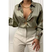Madmext Leoparlı Vizon Saten Gömlek MG187