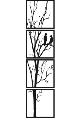 Turuncu Lazer Duvar Süsü Ağaçta Kuşlar