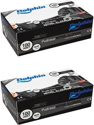 Dolphin Siyah Nitril Eldiven Ekstra Kalın XL 100'lü Paket Pudrasız Dayanıklı Malzeme 2 Adet