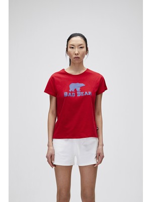 Bad Bear Kadın Parlak Kırmızı Tişört Logo Tee