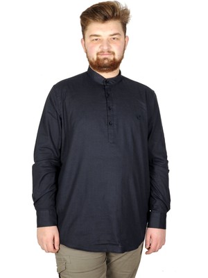 ModeXL Büyük Beden Erkek Keten Likralı Ukol Hakim Yaka Gömlek 20388 Lacivert