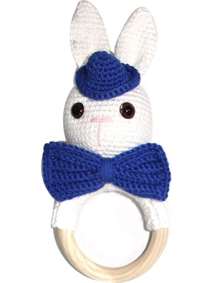 by BebekOdam Büyük Mavi Şapkalı Beyaz Tavşan Amigurumi Çıngırak