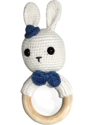 by BebekOdam Küçük Mavi Şapkalı Beyaz Tavşan Amigurumi Çıngırak