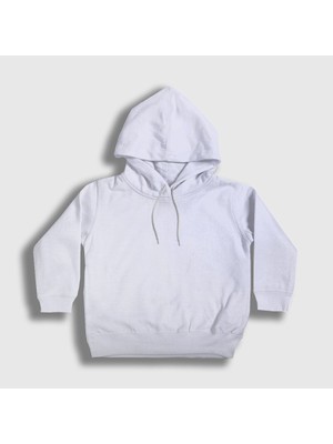 Presmono Unisex Çocuk Beyaz Düz Baskısız Kapüşonlu Sweatshirt