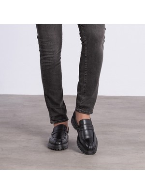 Gegaro G051 Siyah Loafer Kolej Eva Taban Comfort Anatomik Günlük Erkek Ayakkabı