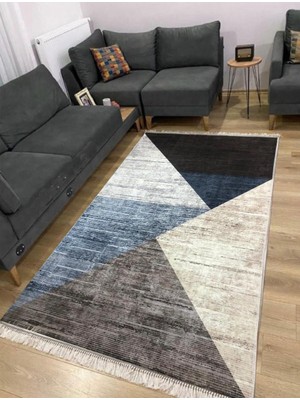 STY Home Vera Kaymaztabanlı Yıkanabilir Halı Kilim Yolluk Dijital Baskı Gri Krem  Kahve