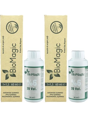 BioMagic Organik Amonyaksız Saç Boyası Koyu Küllü Kumral-6.72+Oksidan (2 Adet)