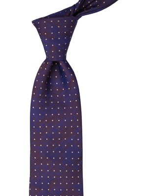 Kravatkolik Kahve - Lacivert Puantiye Mendilli Klasik Kravat KK10048