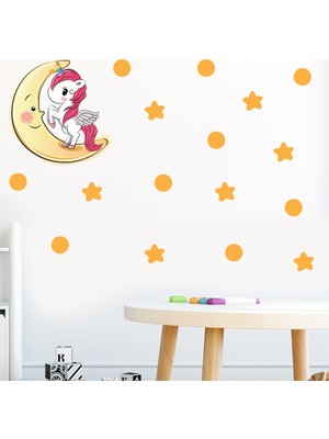 Tilki Dünyası Ay Üzerindeki Sevimli Unicorn Çocuk Odası Duvar Sticker