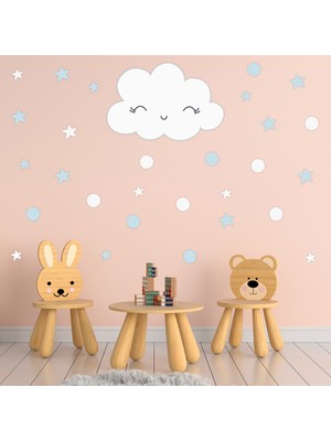 Tilki Dünyası Sevimli Bulut Bulut Beyazı Bebe Mavisi Yıldızlar ve Puantiyeler