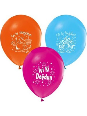 Hayaller Dükkanı Balon Baskılı 12 Inc 1+1 Iyiki Doğdun Karışık Renkli PK:100