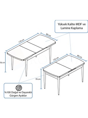 Rovena Arel Mdf Ahşap Ayaklı Açılabilir Mutfak Masası