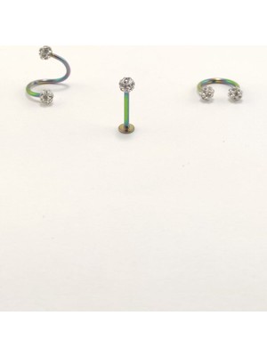 Takıparkxs 316L Cerrahi Çelik 8 mm Gümüş Gri Bar Shambala Üçlü Piercing Set (Labret,septum,helix)