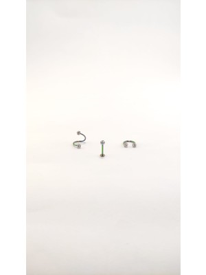 Takıparkxs 316L Cerrahi Çelik 8 mm Gümüş Gri Bar Shambala Üçlü Piercing Set (Labret,septum,helix)