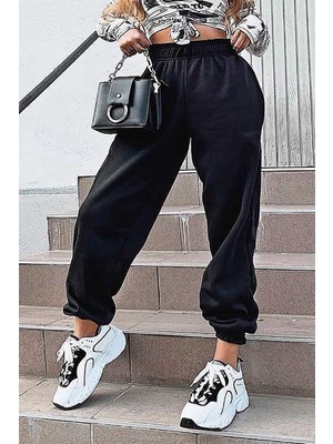 Madmext Siyah Paça Lastikli Oversize Kadın Eşofman - MG324