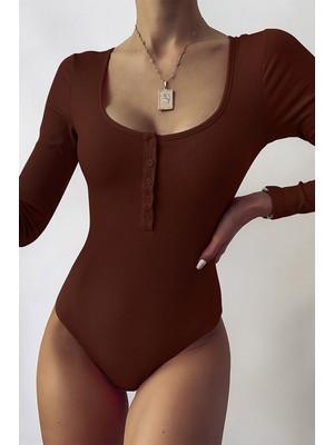 Madmext Kahverengi Bodysuit MG1015