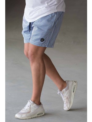 Madmext Çizgili Mavi Deniz Şortu 4253