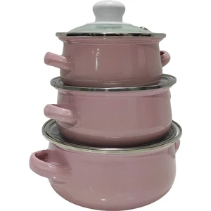Morza Home  Emaye 3'lü Mini Tencere Seti Pembe