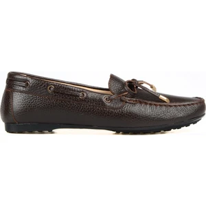 Kahverengi Fiyonklu Deri Kadın Loafer