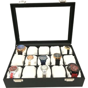 15'li Ahşap Kasa Üzeri Deri Kaplama Saat Kutusu