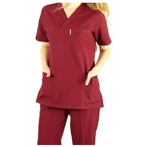 Bordo Alpaka Kumaş Kadın Doktor ve Hemşire Forması