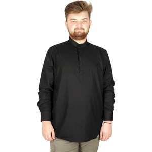 Büyük Beden Erkek Keten Likralı Ukol Hakim Yaka Gömlek 20388 Siyah