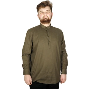 Büyük Beden Erkek Keten Likralı Ukol Hakim Yaka Gömlek 20388 Haki