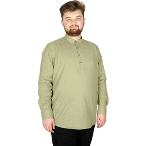 Büyük Beden Erkek Keten Likralı Ukol Hakim Yaka Gömlek 20388 Yeşil