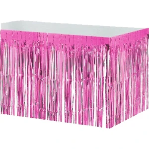 Metalize Folyo Pembe Masa Eteği (Püskülü)