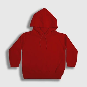 Unisex Çocuk Kırmızı Düz Baskısız Kapüşonlu Sweatshirt
