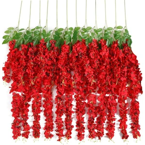 Sarkan Yapay Çiçek Akasya Kırmızı 80 cm 3 Sarkan Dallı 12 Adet Bağ
