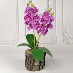 Yapay Çiçek Ahşap Kütük Saksılı Mini Yapay Orkide Dekoratif Hediye