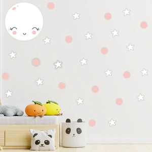 Tilki Dünyası Sevimli Ay Beyaz Yıldızlar Pembe Puantiyeler Çocuk Odası Duvar Sticker