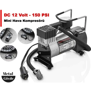 Mini Metal Gövdeli Hava Kompresörü Lastik Şişirme Çakmak Girişli 12 Volt