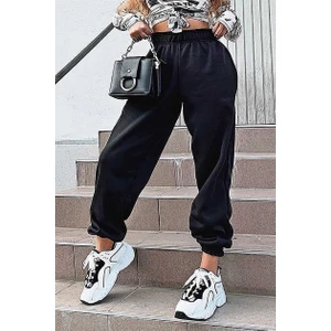 Siyah Paça Lastikli Oversize Kadın Eşofman MG324