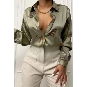 Leoparlı Vizon Saten Gömlek MG187