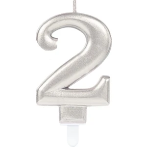 Gümüş Renk 2 Rakamlı Numaralı Parti Mumu