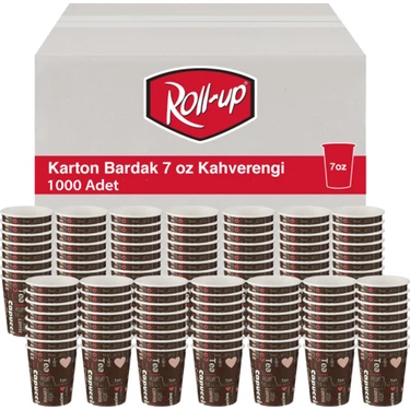 Roll-Up Kahverengi Baskılı Karton Bardak 7oz (1000 Adet) - Kahve, Çay ve Su İçin Tek Kullanımlık