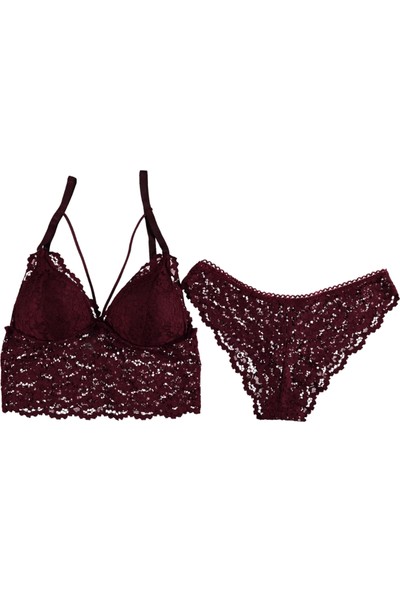 Bordo Dantel Bralet Takım