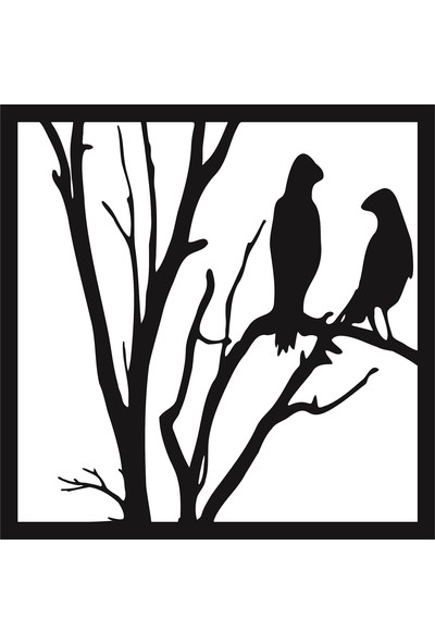 Turuncu Lazer Duvar Süsü Ağaçta Kuşlar