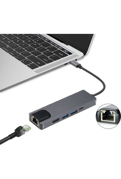 Alfais 4332 USB 3.1 Type C To HDMI 2xusb 3.0 Gigabit Ethernet Çevirici Dönüştürücü Adaptör