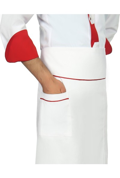 Bayram İş Elbiseleri Beyaz Kırmızı Biyeli Chef Aşçı Italyan Önlük