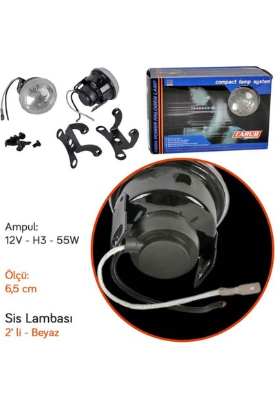 Carub 12V Sis Lambası Yuvarlak 6,5 cm Beyaz