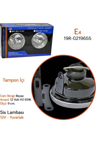 Arsvision Carub 9 cm Yuvarlak Tampon Içi Sis Lambası Beyaz 12V